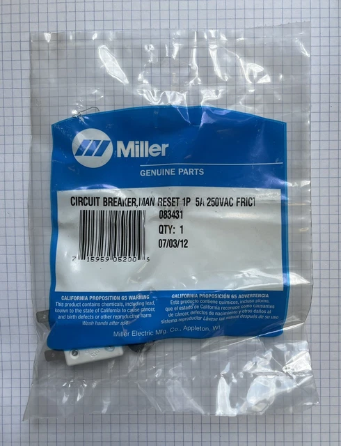 Miller Electric - 083431 - Circuit Breaker, Man Reset 1P 5A 250Vac Frict