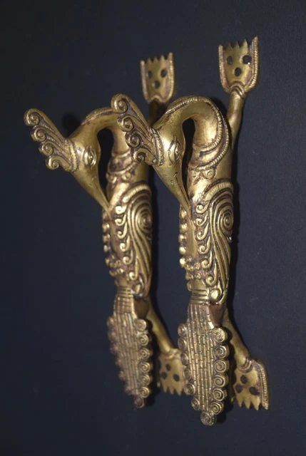 Brass Peafowl Door Pull Set 8.4'' Inches Long Peacock Handmade Bird Design RU59