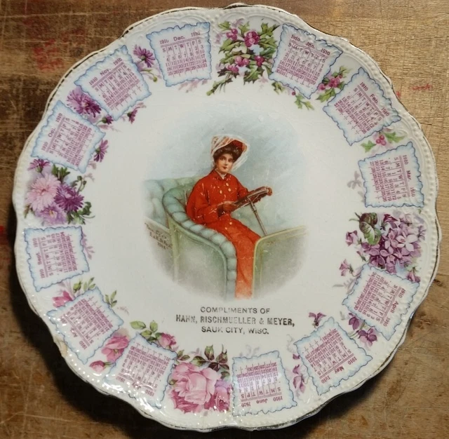 1910 Adv Calendar Plate Hahn, Rischmueller & Meyer Sauk City, Wisconsin WI