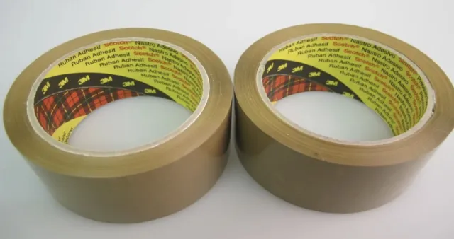 2 Rolls of Packing Packaging Tape 3M Scotch Strong Brown Buff 66m x 50mm