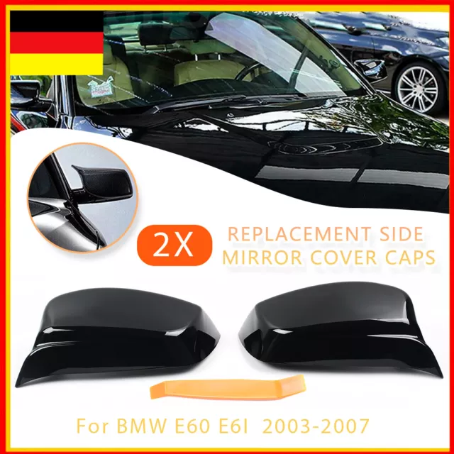 2X M Stil Glanz Schwarz Spiegelkappe Aussenspiegel Für BMW 5er E60 E61 2004-2008