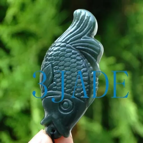 2" Natural Nephrite Jade Fish Gemstone Charm Pendant / Hand Carved Figurine