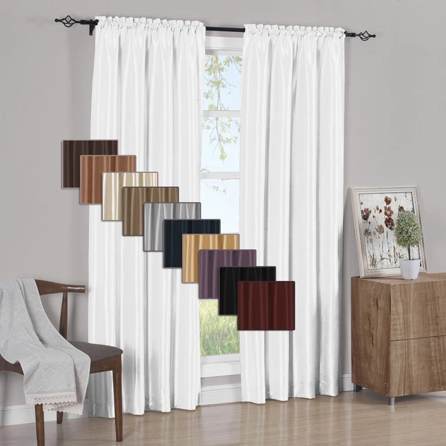 2PC Soho Faux Silk  Window Curtain Treatment Set Rod Pocket Panels