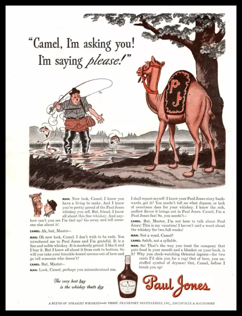 1942 Paul Jones 90 Proof Whiskey Fly Fisherman Talking To Camel Vintage Print Ad