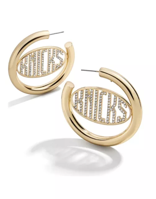 BaubleBar New York Knicks NBA Earrings Gold Logo Hoop 2 in Pave Glass Stones