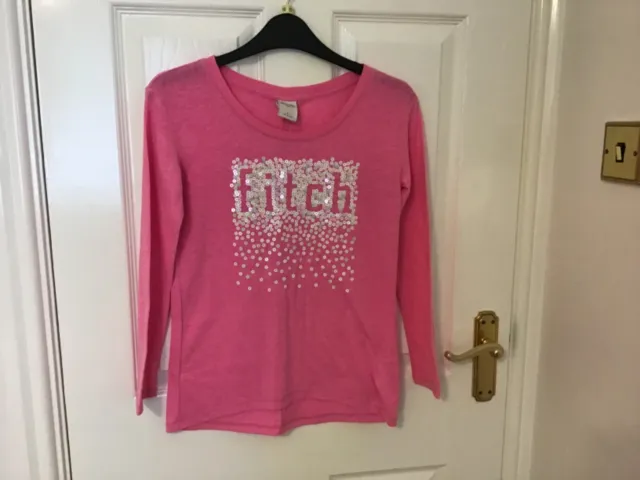 T-shirt a maniche lunghe rosa per ragazza con logo paillettes di Abercrombie & Fitch, taglia L