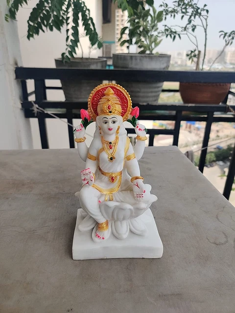 Fait à la Main Marbre Déesse Laxmi Statue pour Maison & Bureau Blanc
