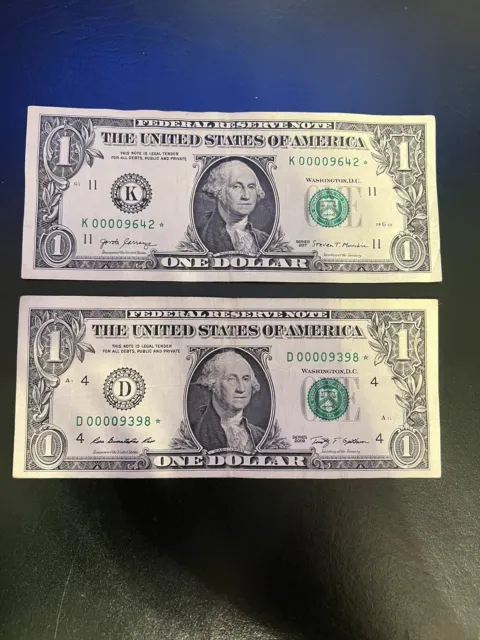 2009 &2017 - $1 Dollar Low Serial Number Star Notes. Lot Of 2.