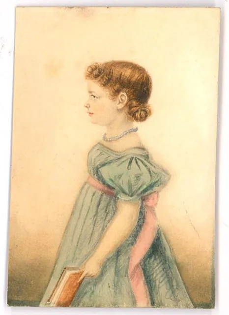 Pair of Miniature Mid 19th Century Watercolours - Brother and Sister 2