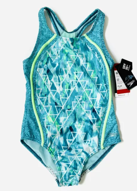 Speedo Racerback Sport Splice One-Piece Swimsuit, Turquoise, Girls 14 UPF 50+