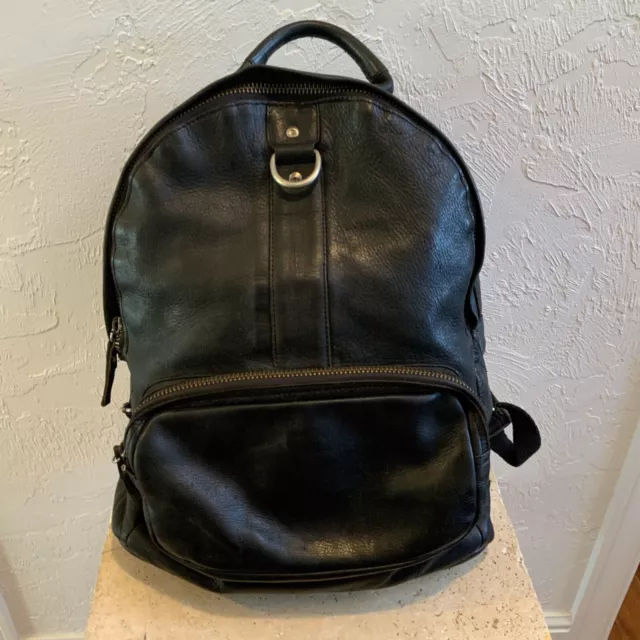 WILL LEATHER GOODS Black Leather Large Backpack Laptop Plaid Lining