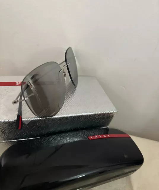 Prada Linea Gunmetal Metal Sunglasses Grey Gradient Lens Brand New With Tags