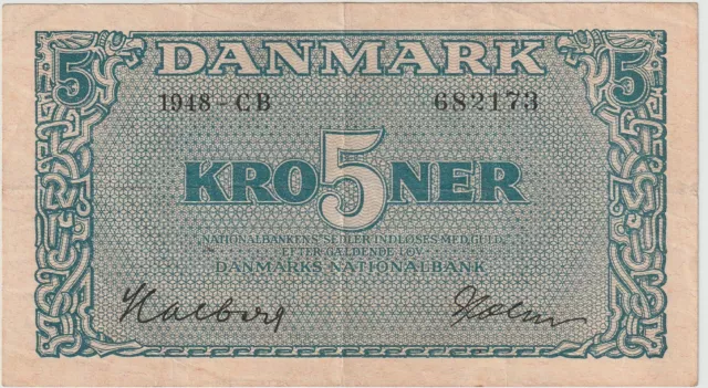 Denmark 5 Kroner Banknote 1948 Nice Very Fine Condition Pick#35-E