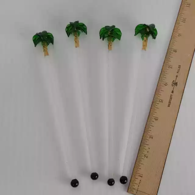 Glass Swizzle Stir Sticks Set of 4 Cocktail Palm Tree 8" Long Tiki Bar Ware 3