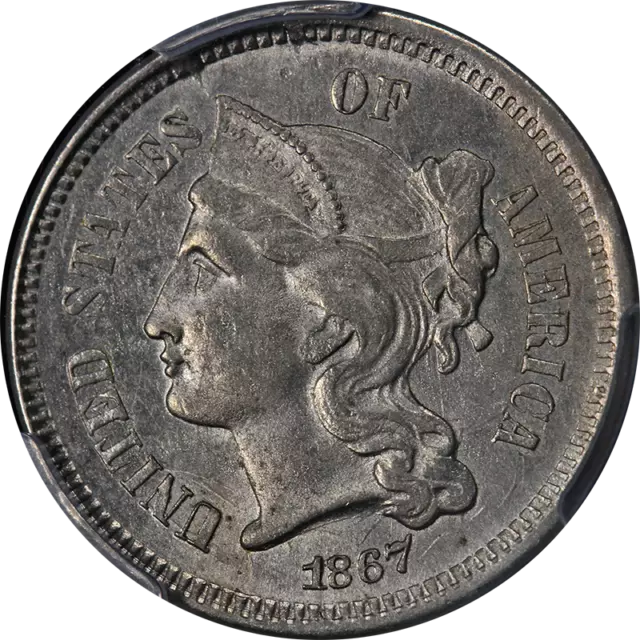 1867 Three (3) Cent Nickel PCGS MS64 Great Eye Appeal Nice Strike