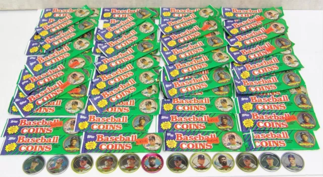 Vtg 1990 Topps Baseball Coins HUGE Lot 80 Unopened Packs & 12 Loose 060623WT3