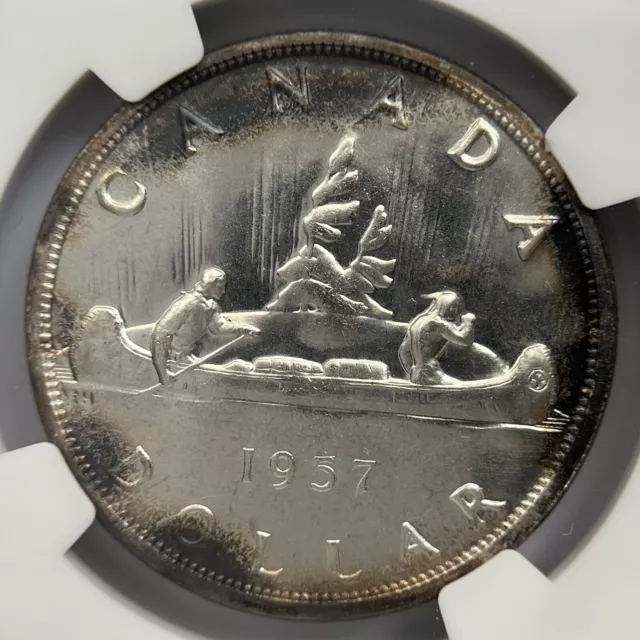 Silver 1957 Canada Elizabeth II Dollar   KM#54  NGC Proof Like PL-66