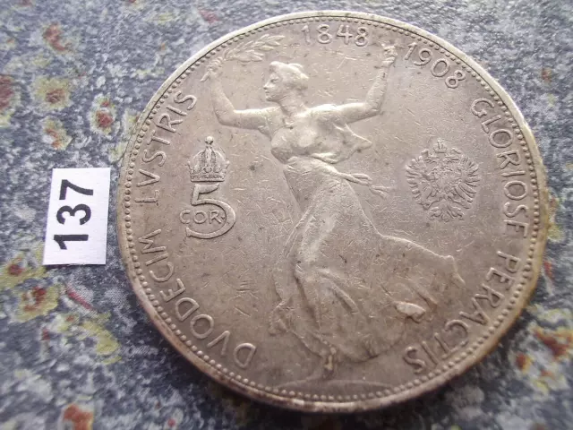 Österreich Kaiser Franz Joseph I. 5 Kronen 1908 Silber Regierungsjubiläum Corona