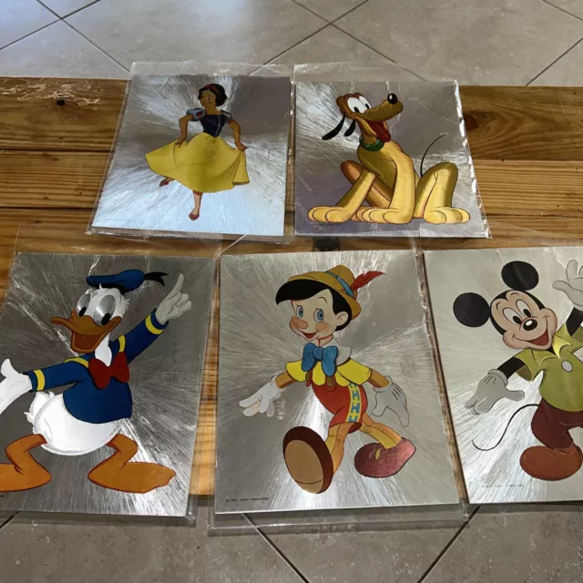 Lot of 5 vintage Disney Metallic foil prints 8X10 Mickey Still In Plastic NICE!!