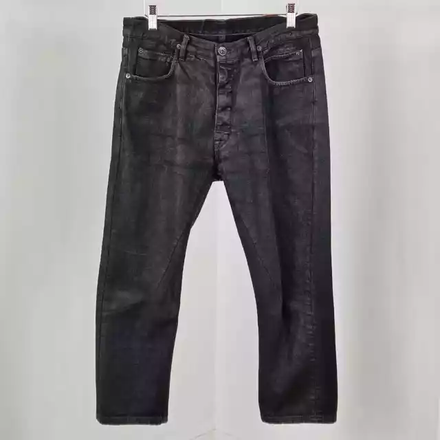 Rick Owens DRKSHDW Torrence Cropped Black Wax Denim Jeans | Men's 30 | FLAWS 2