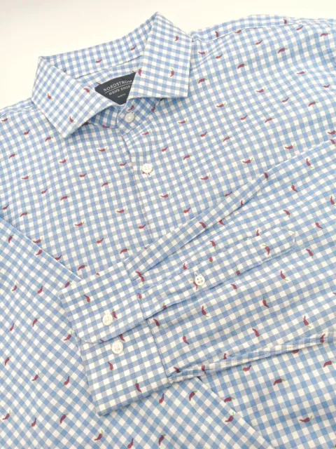 🇺🇸 Nordstrom Men's Shop Trim Fit Button Up Shirt 16x34 Blue Gingham Chili