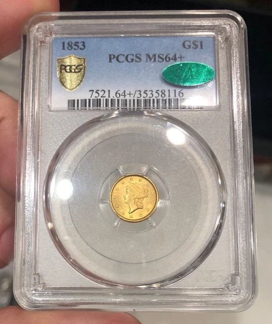 1853 Gold Dollar graded MS64+ PLUS by PCGS CAC Nice High Grade PQ+ Coin