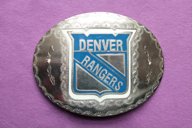 Vintage Hand Crafted Huge Denver Rangers Inlay Hokey Belt Buckle