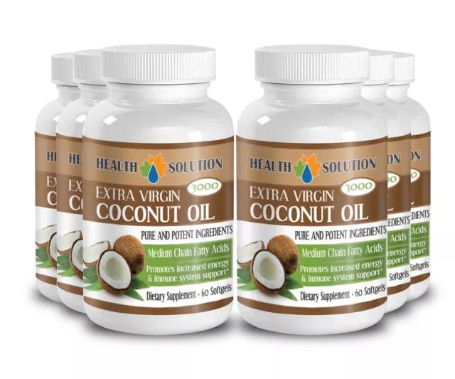 Dietary Supplements Capsules - Coconut Oil 3000mg - Weight Loss - 6 Bottles