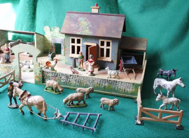 Wendal Spielzeug 1948 Aluminium Bauernhof Figuren Tiere & Holz 40pc Inc Britains 3