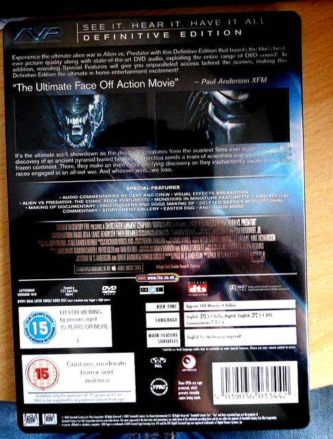 AVP ALIENS VS Predator Unrated : Definitive Edition (dvd) EUR 9,32 ...