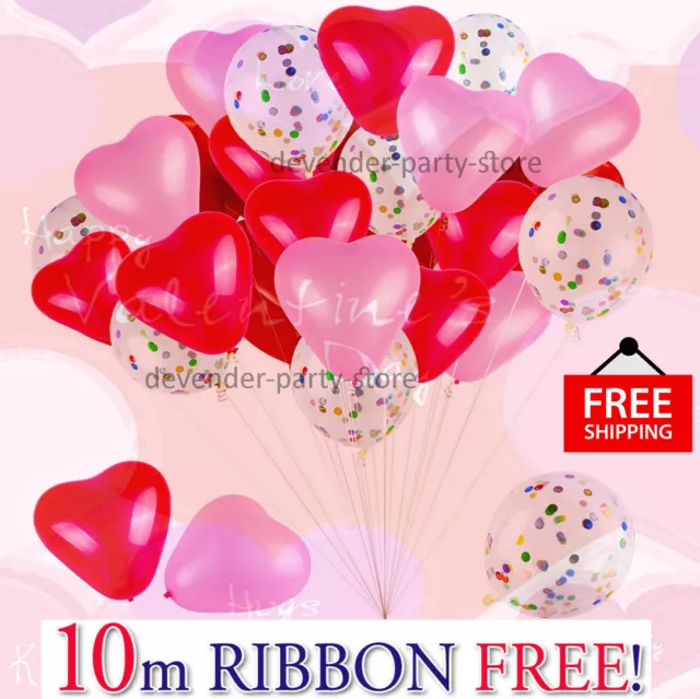 100 RED & WHITE HEART SHAPE LOVE BALLOONS Wedding Party Valentines Father day UK