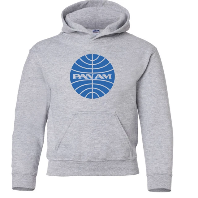 Pan AM American World Airways Airline Retro Logo Gray Hoodie Hooded Sweatshirt