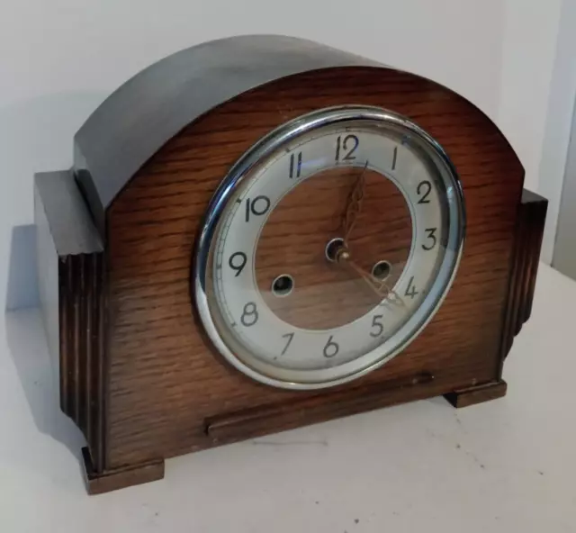 vintage wood cased mantel clock