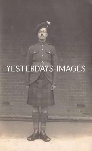 Lance Corpral Standing To Attention Scottish Soldier Highlander Kilt Postcard 80