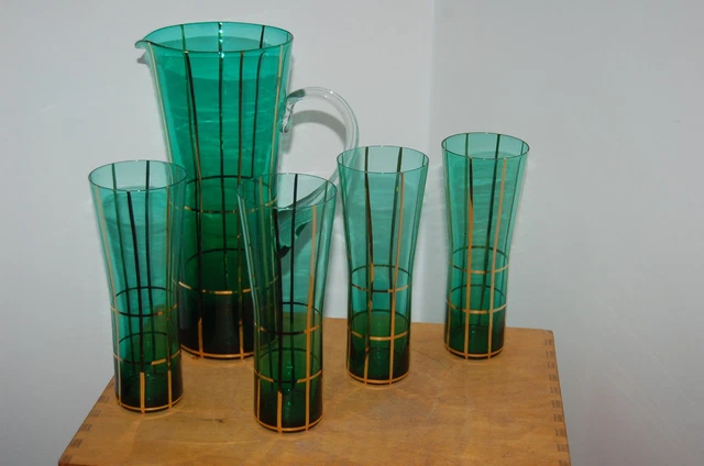 Service orangeade SABRINA, vintage 70's, pichet et 6 verres, sérigraphie décor mandarine - Arts de la table Service orangeade SABRINA, vintage 70's, pichet et 6 verres, sérigraphie décor mandarine - Arts de la table