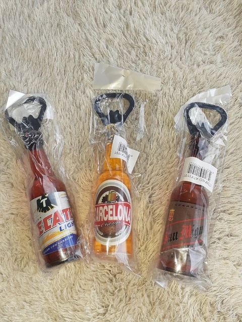 3 Pc Tecate Barcelona and San Miguel Liquid Filled Fridge Magnet  Bottle Opener