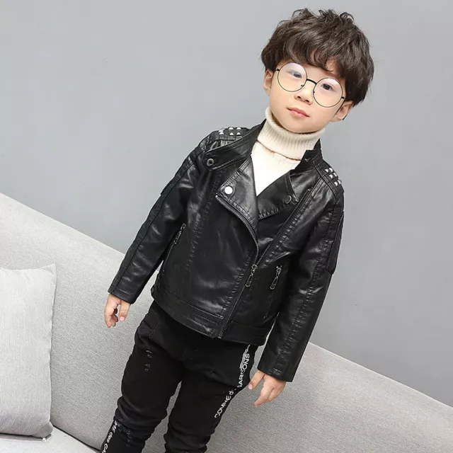 Children's Leather Jackets New Autumn Winter Rivets PU Leather Jacket Fashion 2