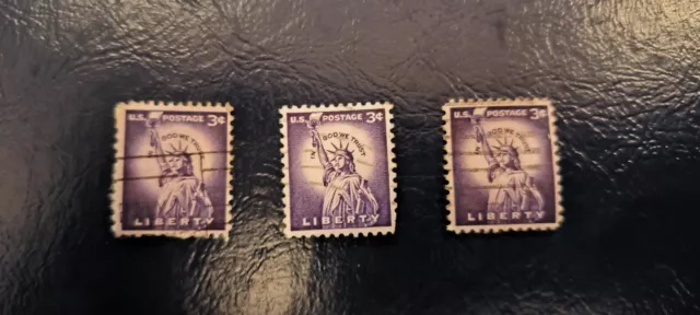 TIMBRE - USA STATUE DE LA LIBERTÉ 3 CENTS « Violet oblitéré / 1954 » lot de 3