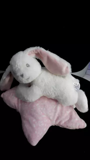 doudou peluche musical lapin blanc sur étoile rose NICOTOY SIMBA TOYS -état NEUF