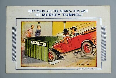 Postcard, Bamforth 4150 Gents Toilets Car Accident Careless Driver Mersey Tunnel