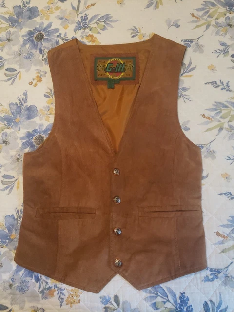 GIII Small Brown Leather Western Cowboy Vest