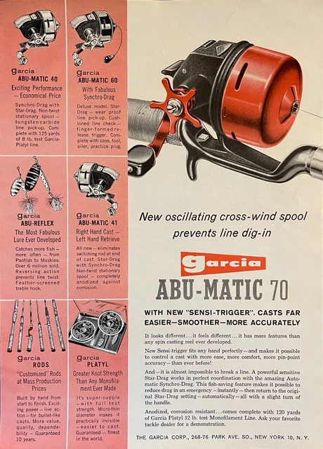 Publicité vintage : canne à pêche Garcia Abu-Matic | Annonce de canne à pêche | Bass Fishing | Brochure de pêche rétro | Pêcheur | Annonces anciennes - Canada