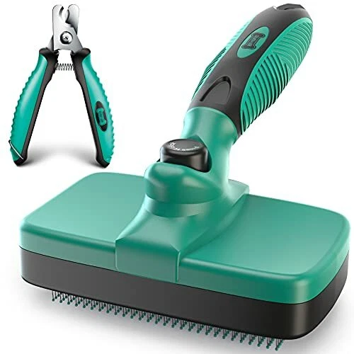 Dog & Cat Pet Grooming Gentle Deshedding & Detangling Brush Kit w/ Nail Clippers