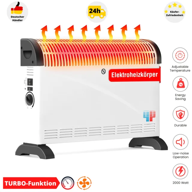 Elektroheizung Konvektor mit Turbo Gebläse Heizlüfter 3 Stufig 2000W Heizkörper