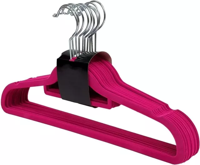 10/20x Clothes Hangers Velvet Non Slip Flocked Coat Hanger Pink Space Saver Hook