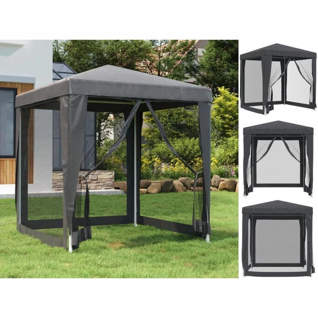 Partyzelt Mit 4 Mesh-Seitenwänden Anthrazit 2x2 M HDPE Gartenzelt Pavillon