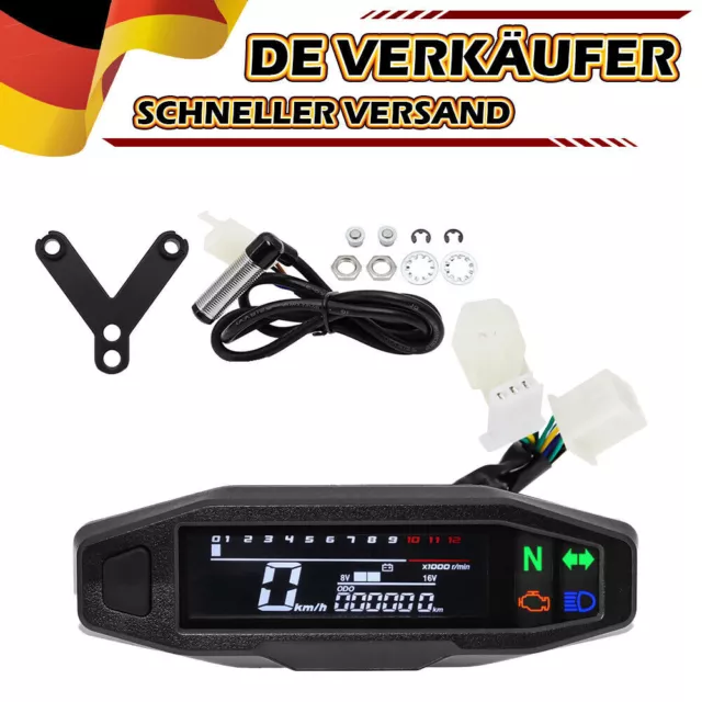 Tacho Motorrad Drehzahlmesser Digital LCD Kilometerzähler GanganzeigeInstrumente