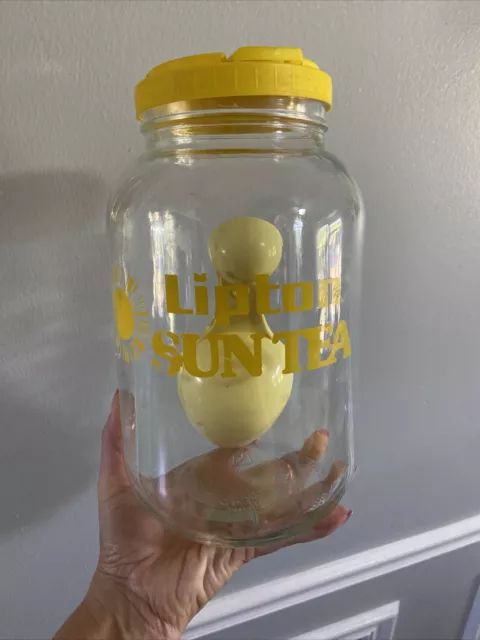 Vintage Lipton Sun Tea Jug Glass 1 Gallon ea Jar 70s 80s Retro Summer Yellow