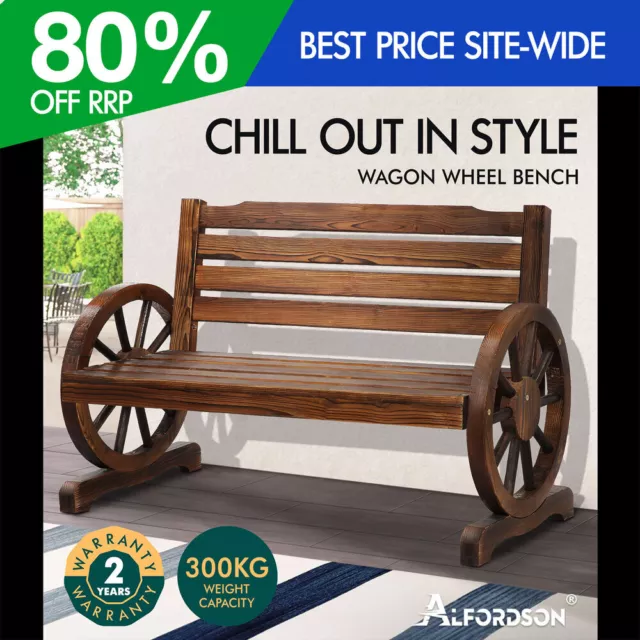 ALFORDSON Wooden Garden Bench Wagon Wheel Chair Seat Outdoor Patio Charcoal