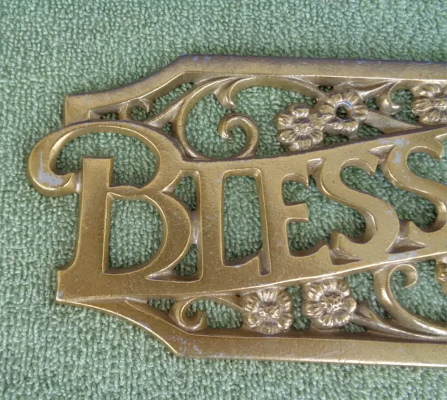 Sexton BLESS OUR HOME Brass Metal Wall Hanging Plaque 3